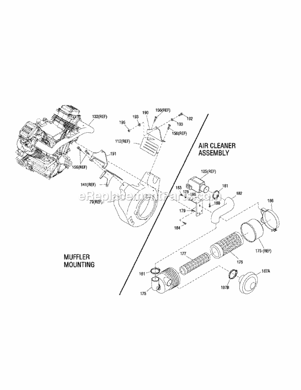 Gtv-990 Muffler Mounting & Air Cleaner Diagram and Parts List for M72-GN33 53CB5FJZ750-33HP-OHV Cub Cadet Lawn Tractor